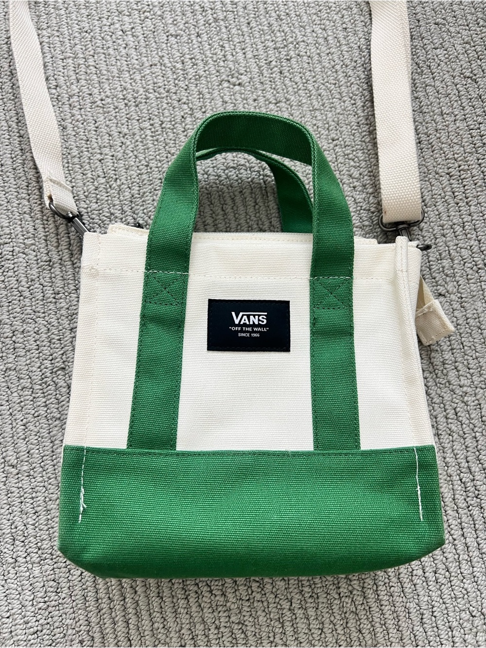 Vans Two-Tone Canvas Tote in Cream and Green